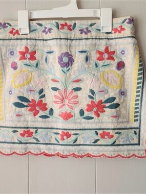 J. Marie Embroidered Floral Mini Skirt Cotton Colorful scallop Boho $128 orig